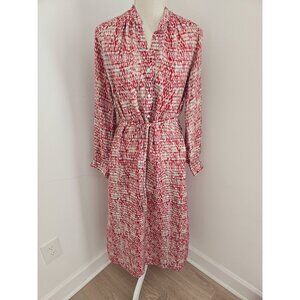 Diega Rakela Red Blue Midi Silk Viscose Long Sleeves Striped Belted Lightweight